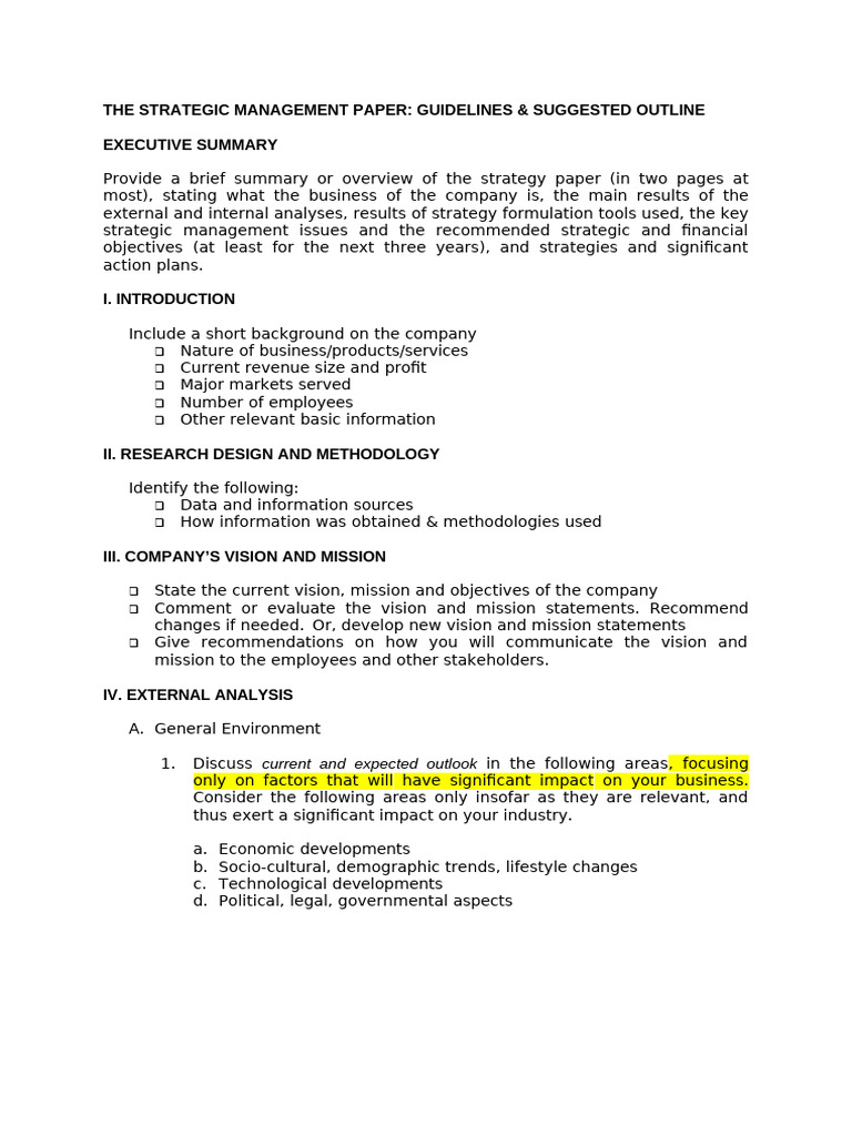 Strategic Management Paper Guidelines | PDF | Strategic Management ...