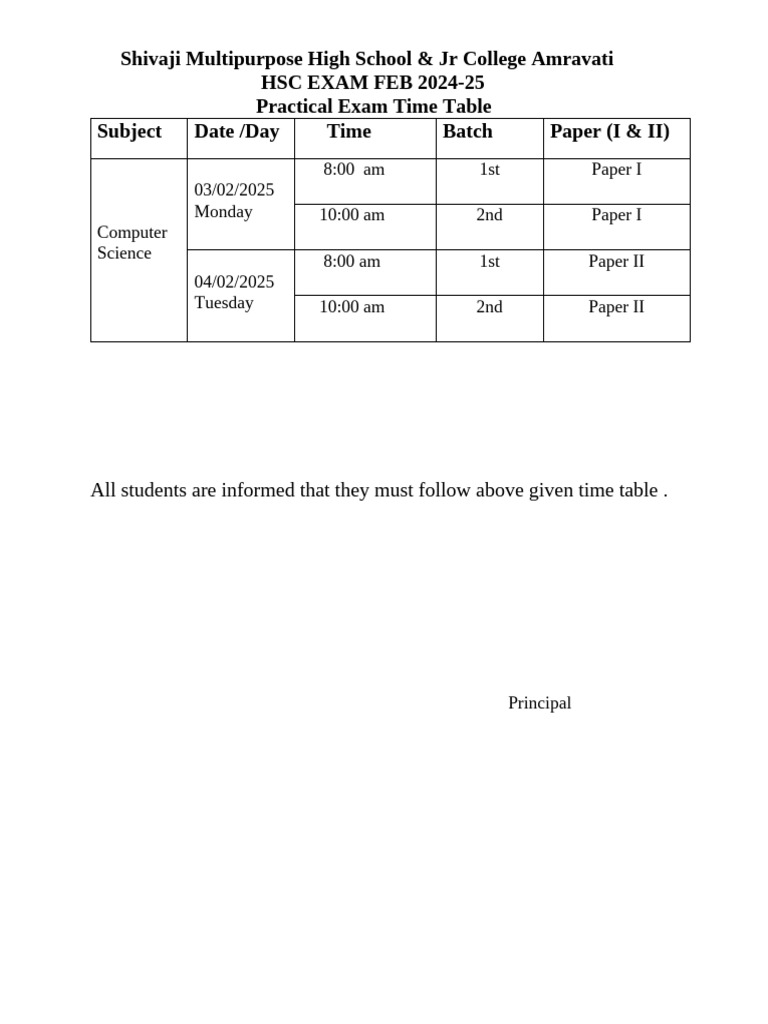 Practical Time Table 25 (1) | PDF