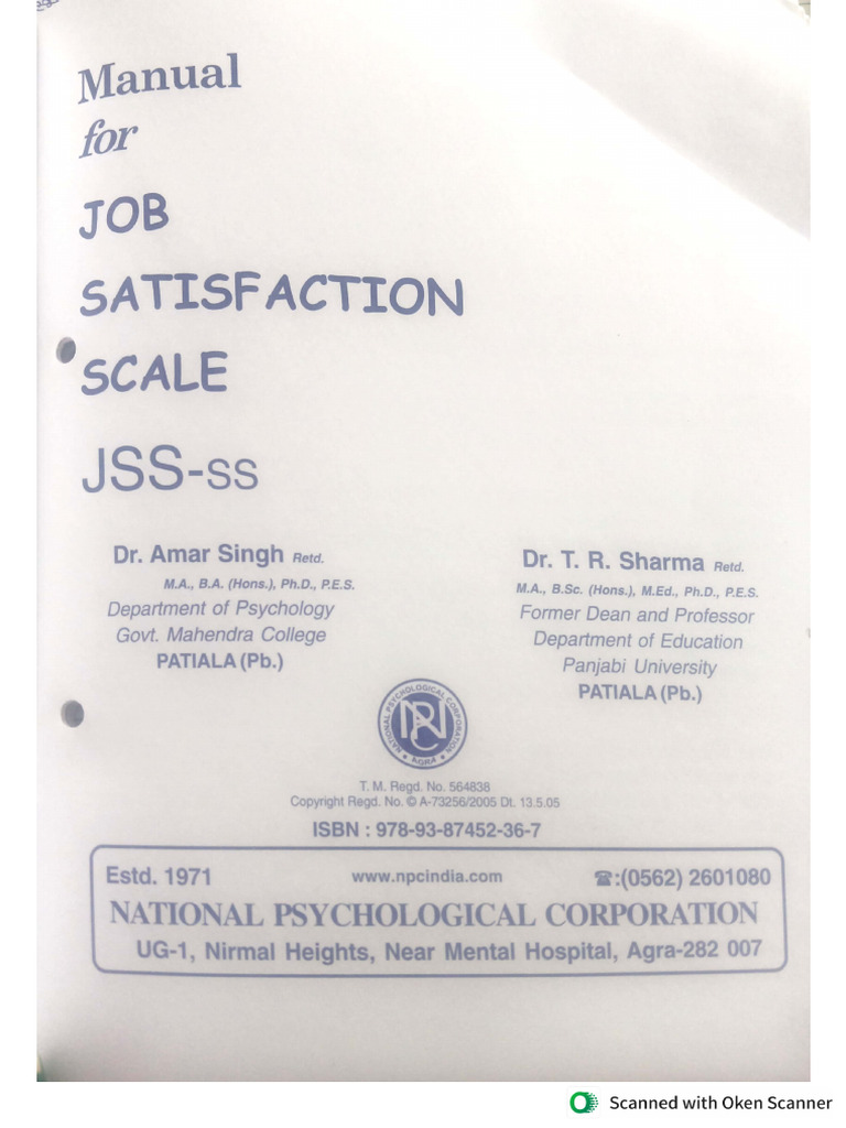 Job Satisfaction Manual | PDF