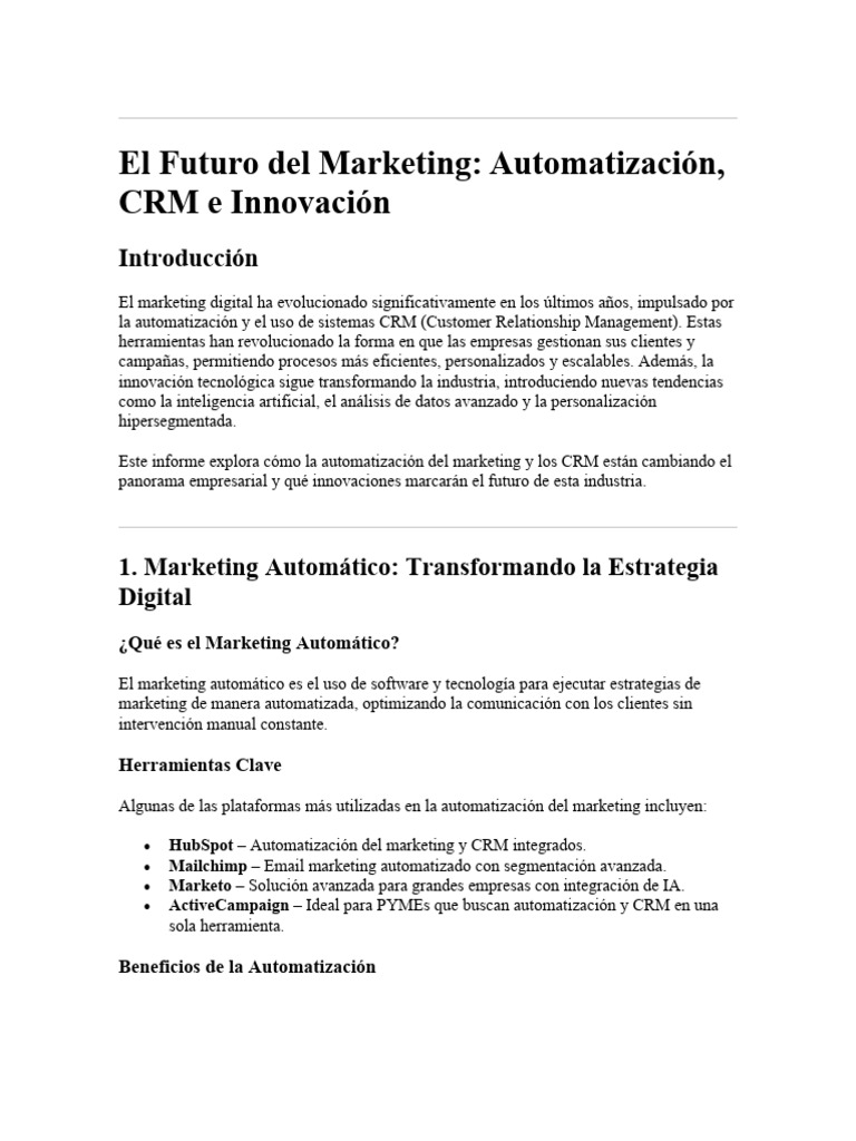 Futuro del Marketing: Automatización y CRM | PDF | Gestión de la ...
