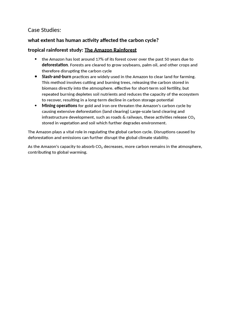 Human Impact on Carbon Cycle: Case Studies | PDF | Deforestation ...