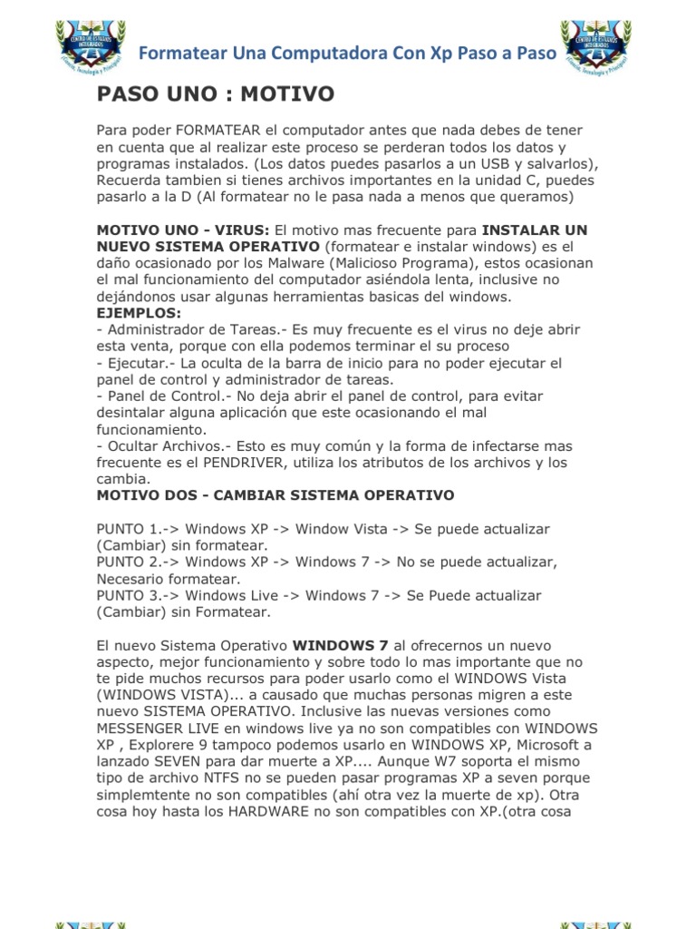 Cómo recetear y formatear tu PC | PDF | Windows XP | Windows 7