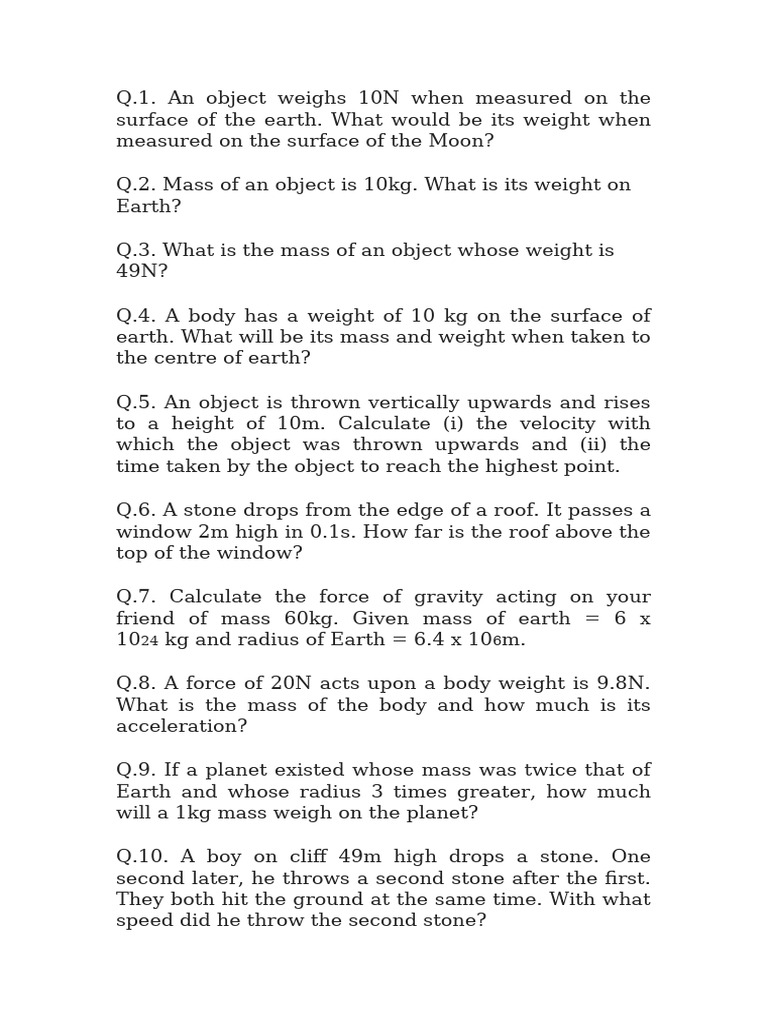 Weight and Motion Physics Problems | PDF