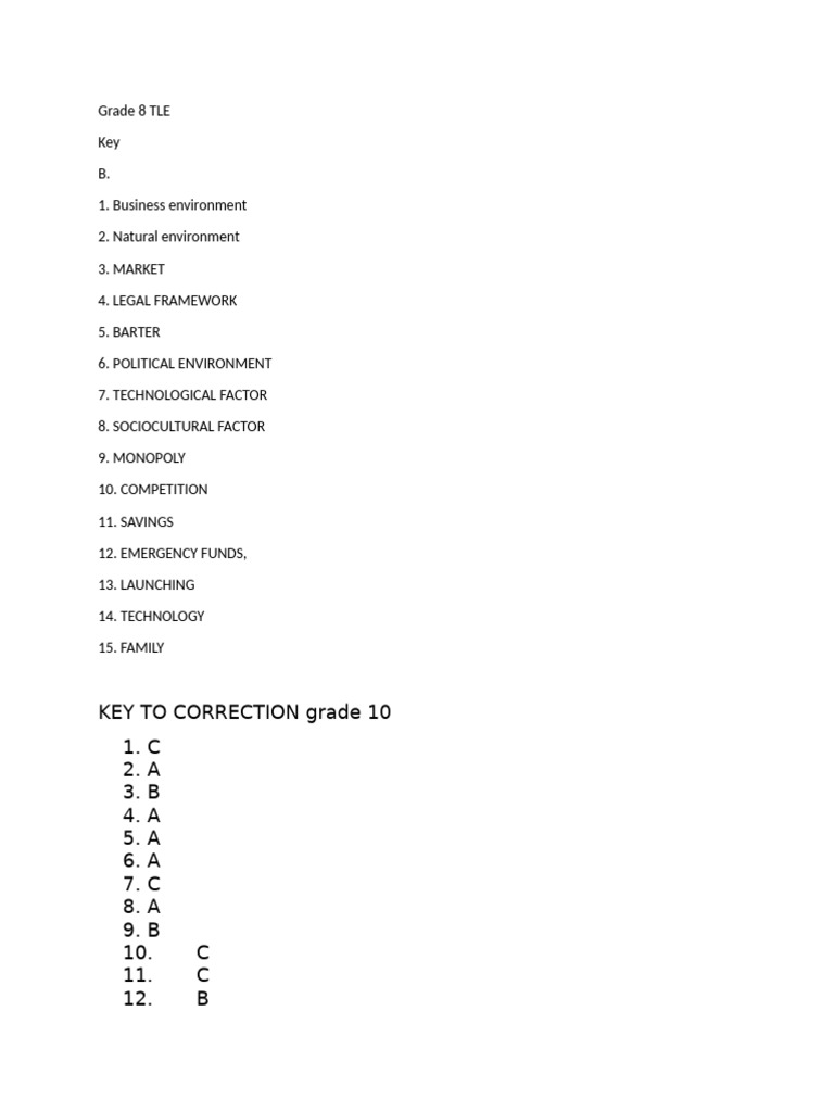 Grade 8 TLE Key Concepts and Answers | PDF