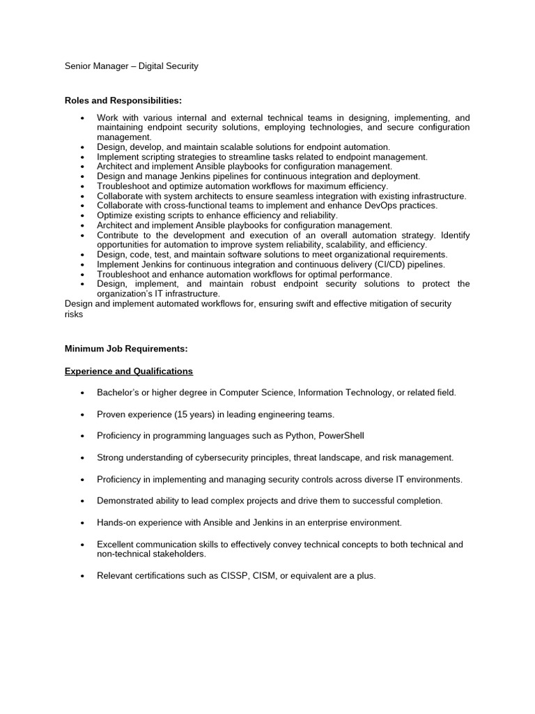 Senior Manager Digital Security - JD | PDF | Computer Security | Security