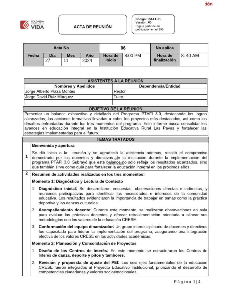 Acta de Cierre Año Escolar 2024 | PDF | Enseñando | Aprendizaje