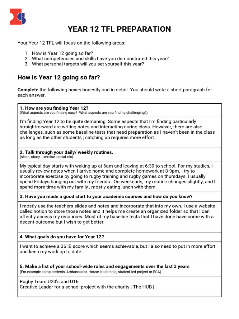 Year 12 TFL Preparation Guide | PDF | Psychological Resilience | Human ...