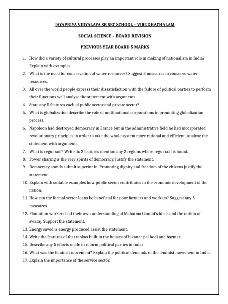 BOARD 5 MARK QUESTIONS | PDF | Democracy | Political Ideologies