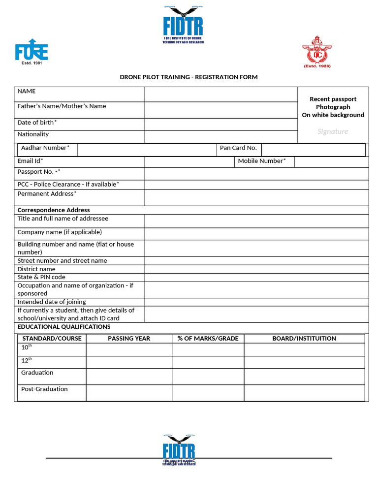 Drone Pilot Training Registration Form | PDF | Glasses | Image Scanner