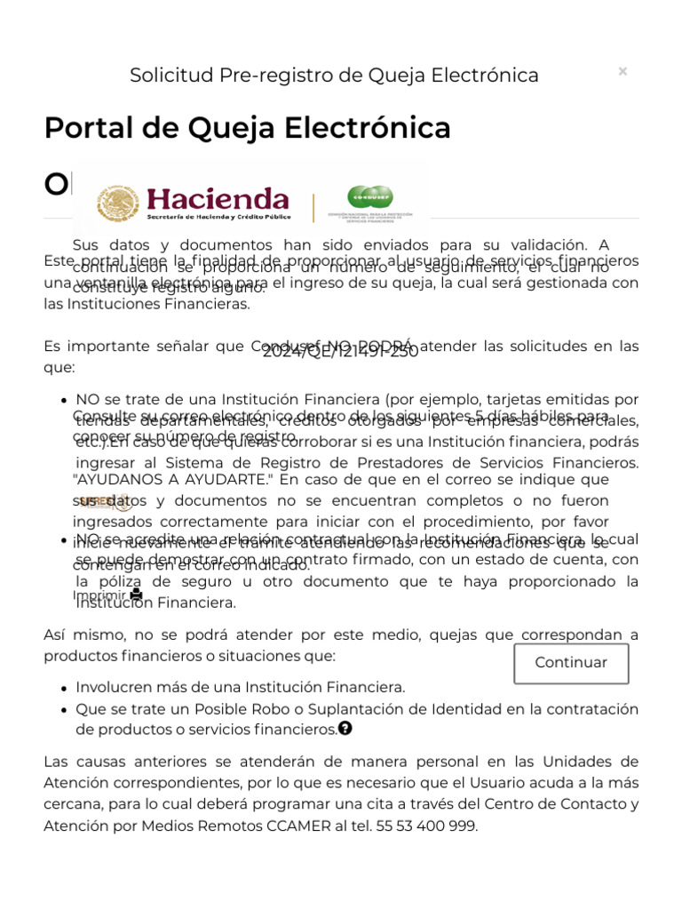 Pre-Registro Queja Electrónica | PDF | Industrias de servicio