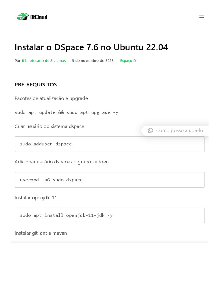 Instalação do DSpace 7.6 no Ubuntu 22.04 | PDF | Postgre SQL | Programas