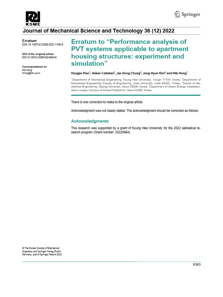 Erratum: PVT Systems Performance Analysis | PDF