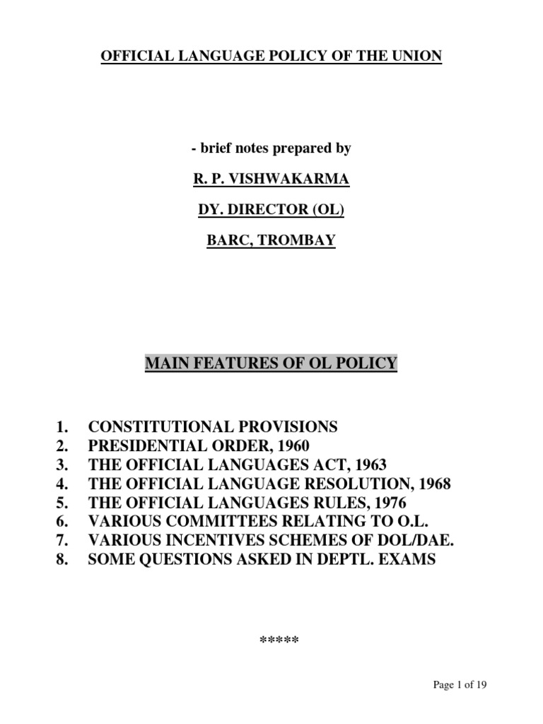 Official Language Policy Overview | PDF | Languages Of India | Government