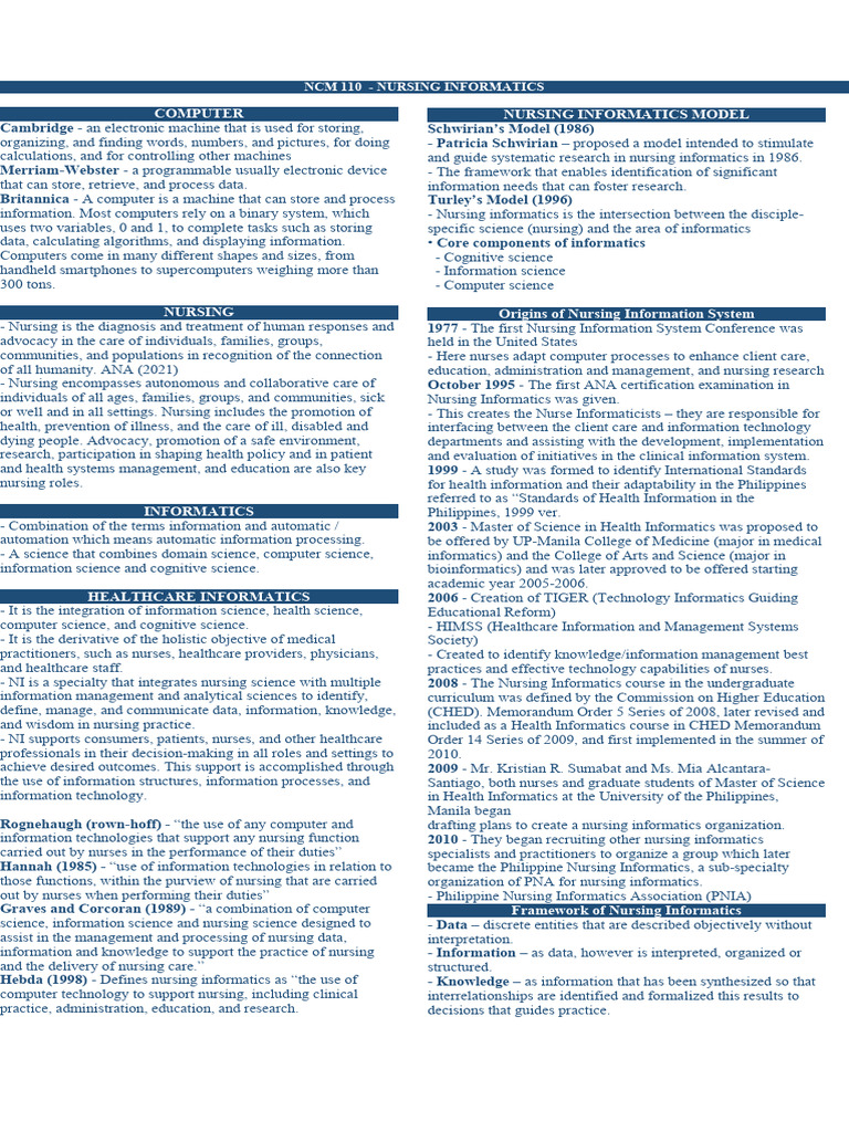 Nursing Informatics Overview and Models | PDF | Electronic Health ...