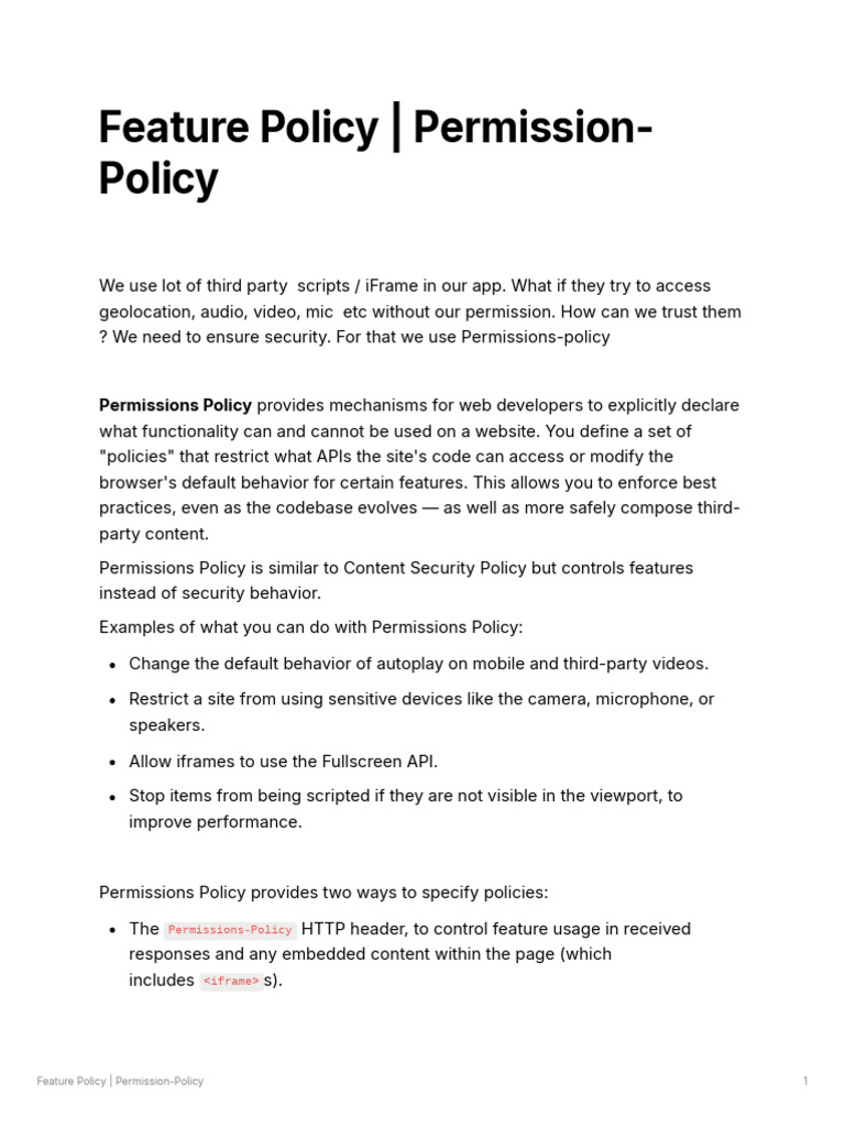Understanding Permissions Policy in Web Apps | PDF | Html Element ...