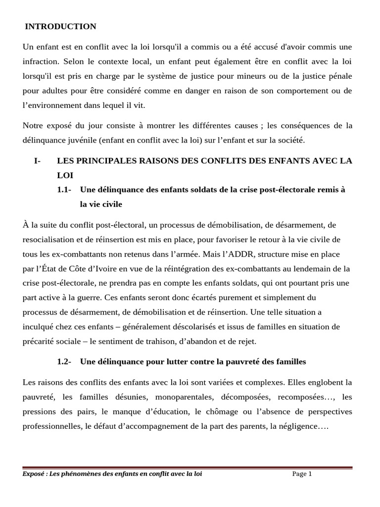 Causes et enjeux de la délinquance juvénile | PDF | Délinquance ...