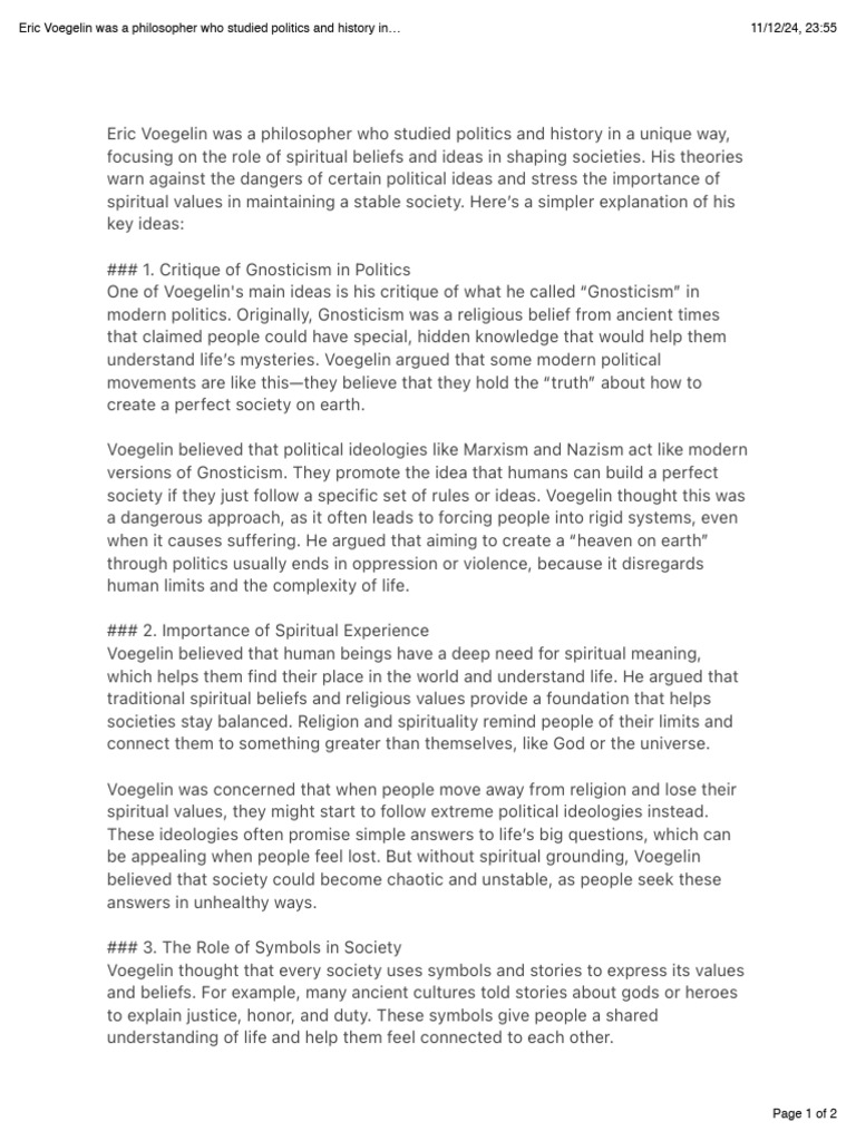 Eric Voegelin Was A Philosopher Who Studied Politics And History In