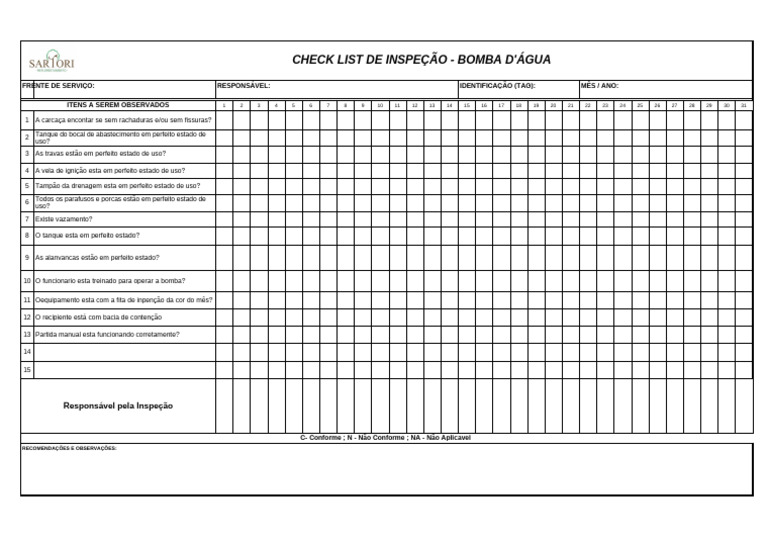 Check List de Inspeção de Bomba d'Água | PDF