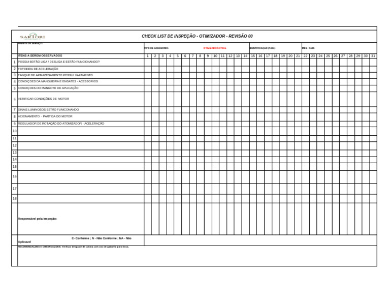 Check List de Inspeção de Otimizador | PDF