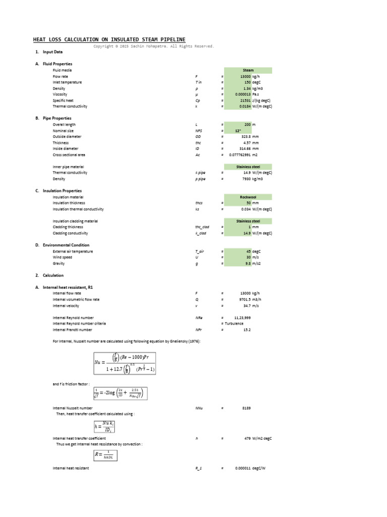 Heat Loss Calculation On Insulated Steam Pipeline | PDF | Heat Transfer ...