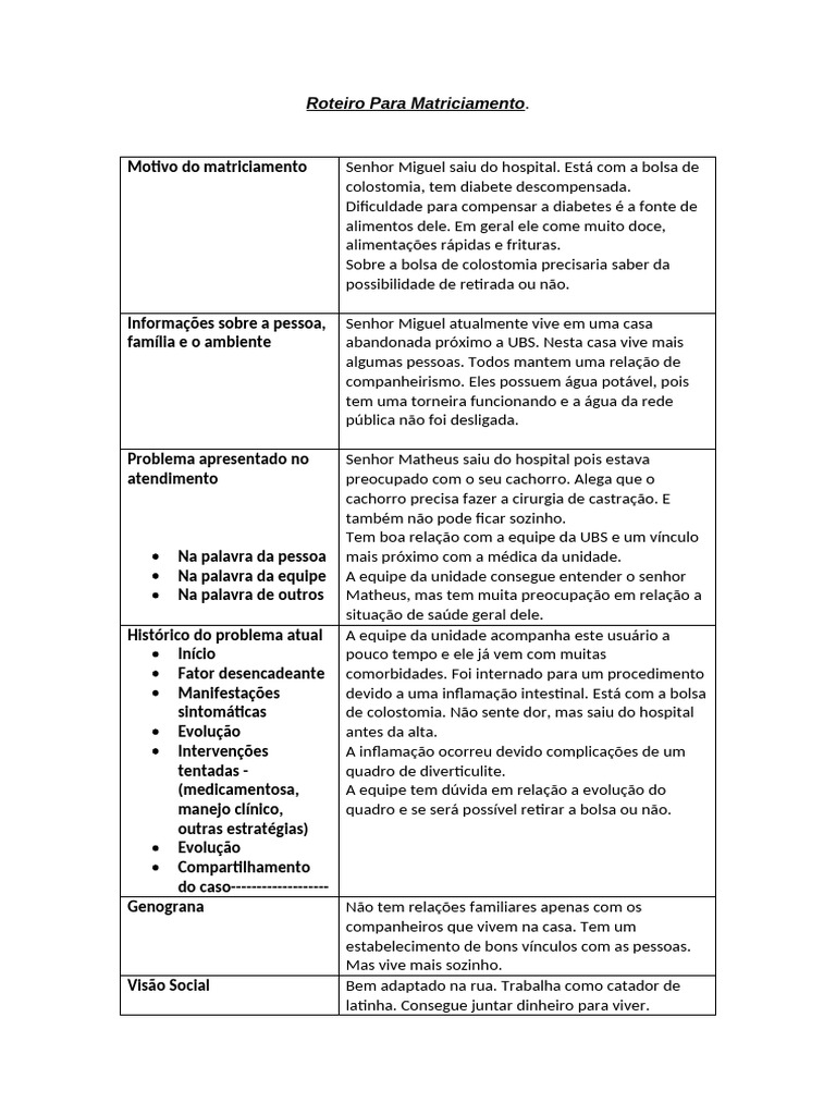 Roteiro de Matriciamento para Pacientes | PDF