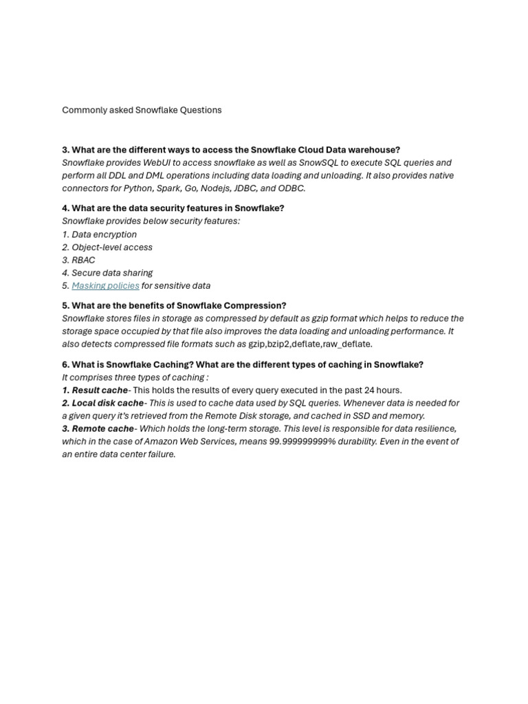 Snowflake Caching and Security FAQs | PDF