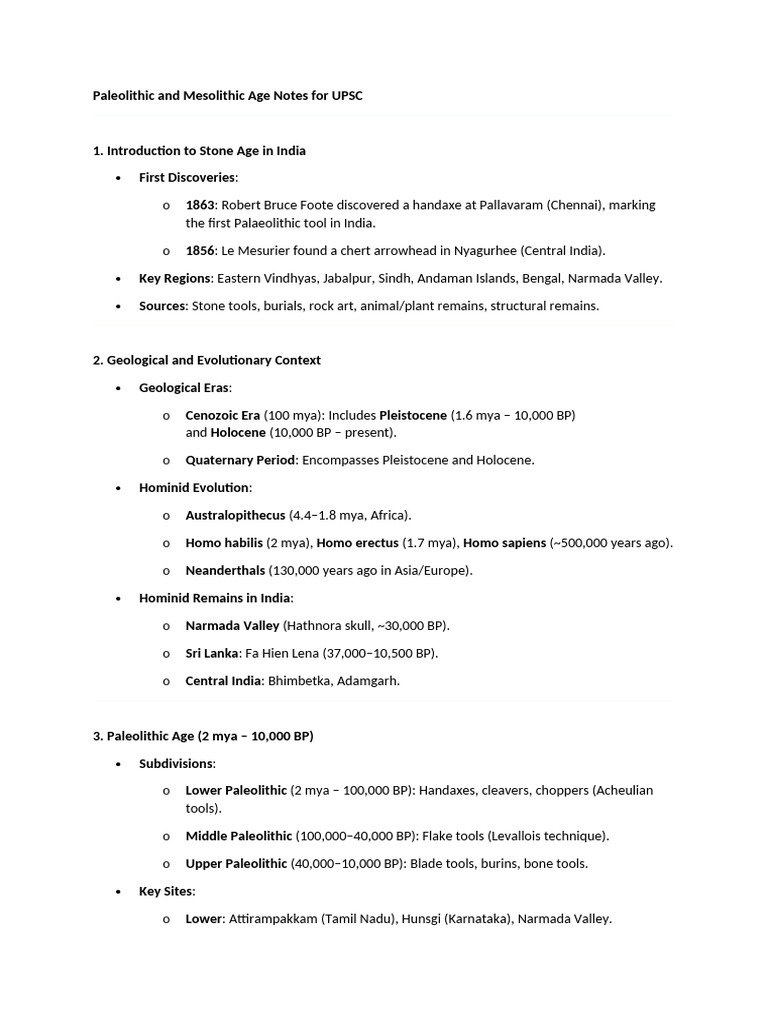 Paleolithic and Mesolithic Age Overview | PDF | Paleolithic | Stone Age
