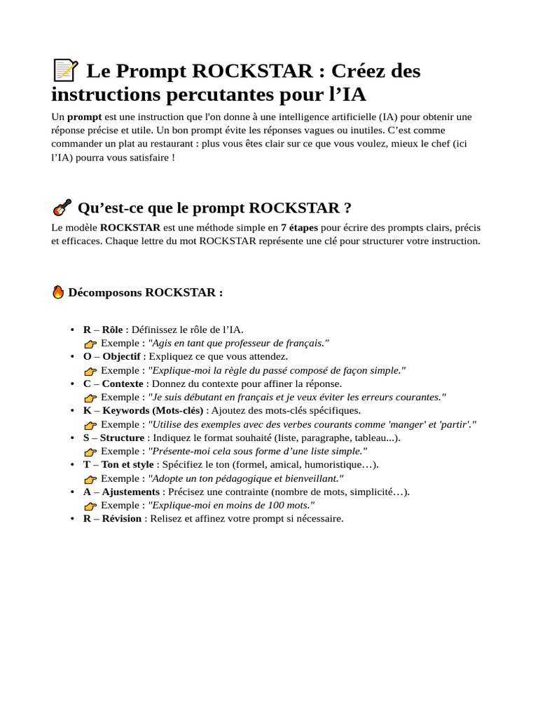 Méthode ROCKSTAR pour prompts IA | PDF | Intelligence artificielle ...