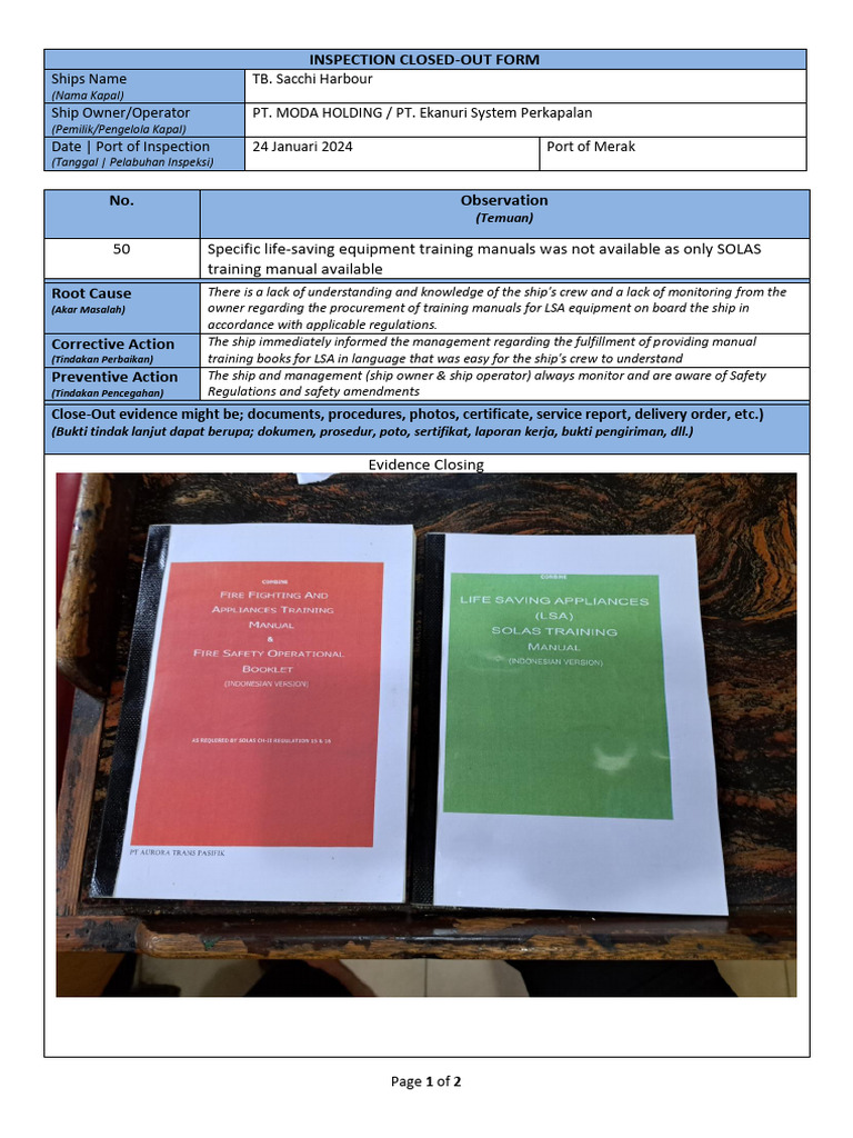 Ship Inspection Closed-Out Report | PDF