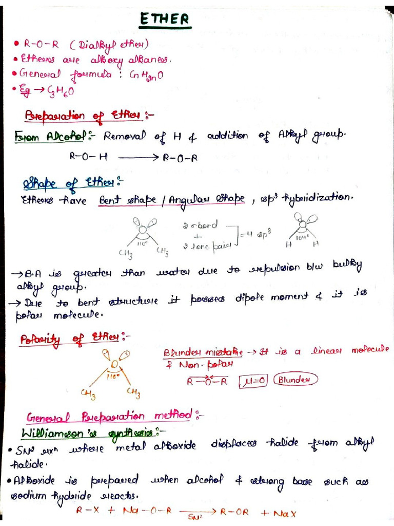 Ether Notes Chemistry | PDF