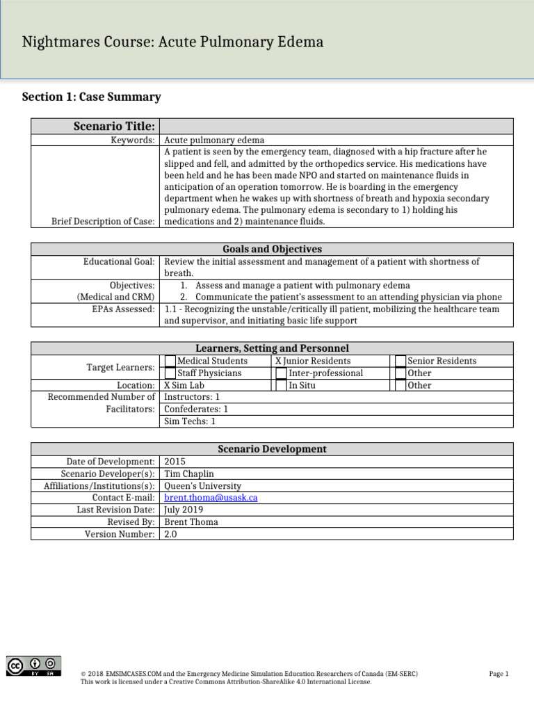 Acute Pulmonary Edema Case Study | PDF | Heart Failure | Clinical Medicine