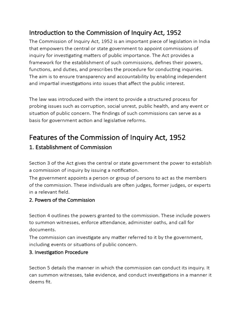 Overview of the Inquiry Act, 1952 | PDF | Judiciaries | Governance