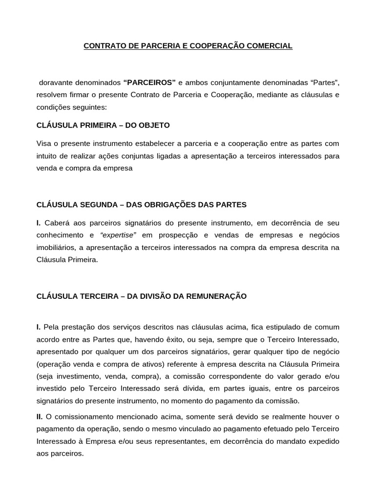 Contrato de Parceria Comercial e Cooperação | PDF