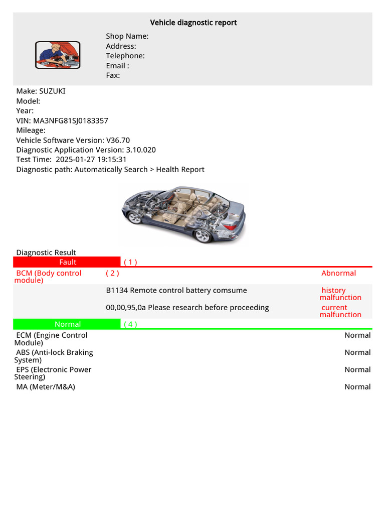 Suzuki DTC B1134 Diagnostic Report | PDF