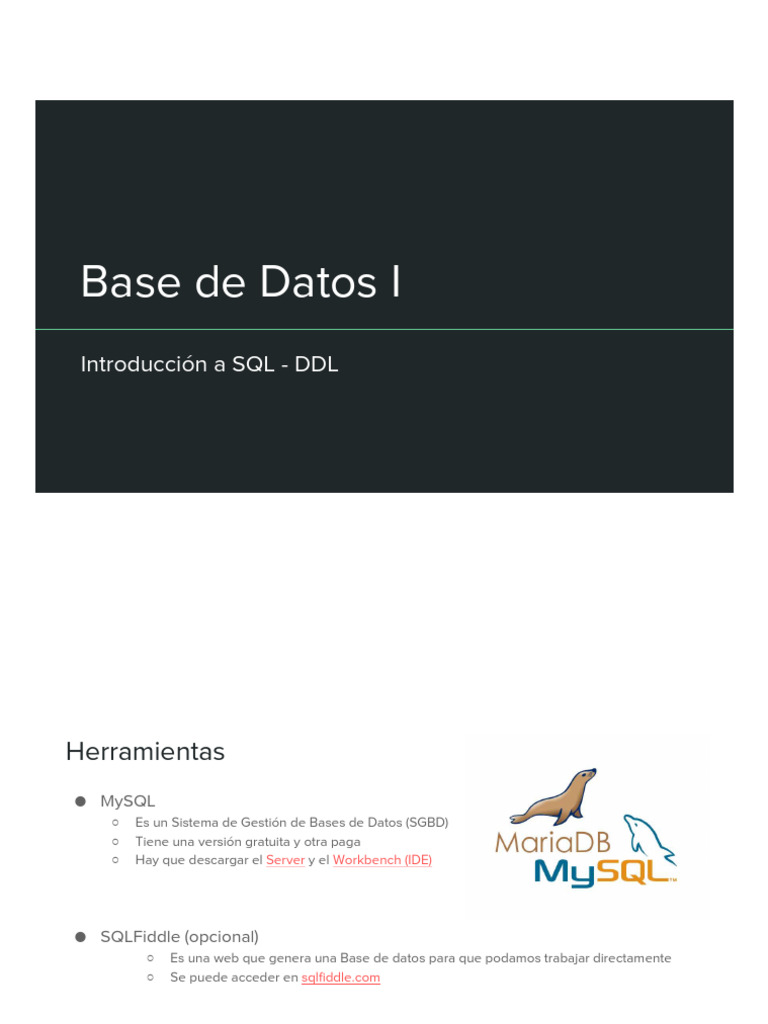 Introducción a SQL y DDL en MySQL | PDF | SQL | Recuperación de información