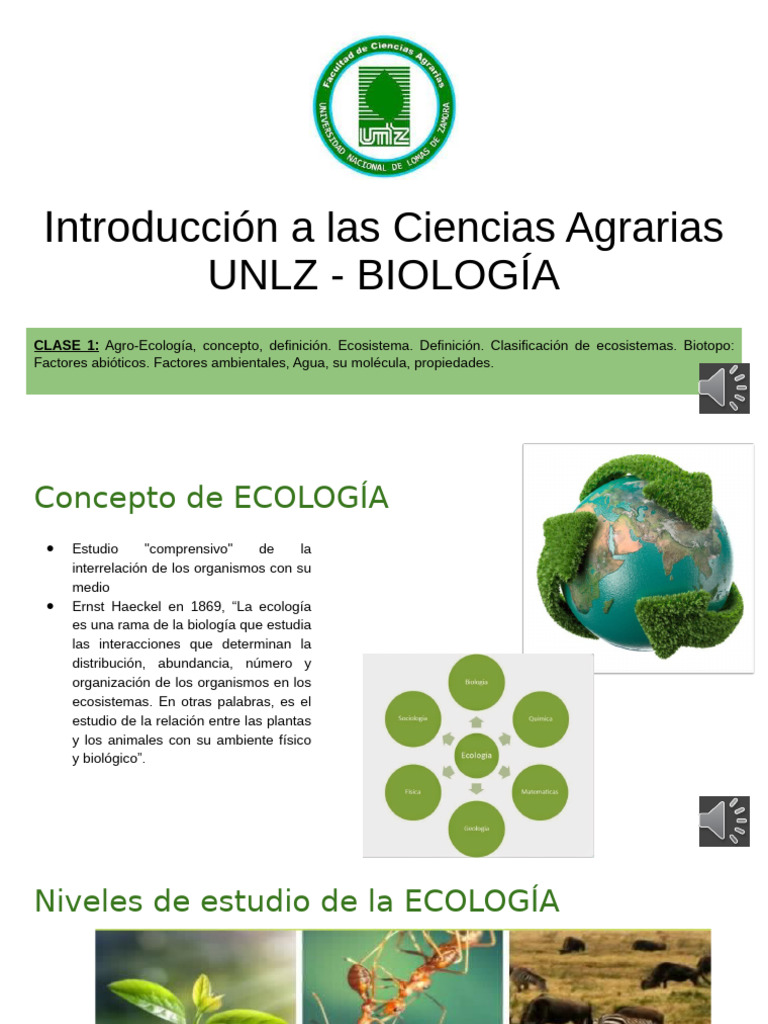 CLASE 1 - Agroecosistemas | PDF | Ecología | Propiedades del agua