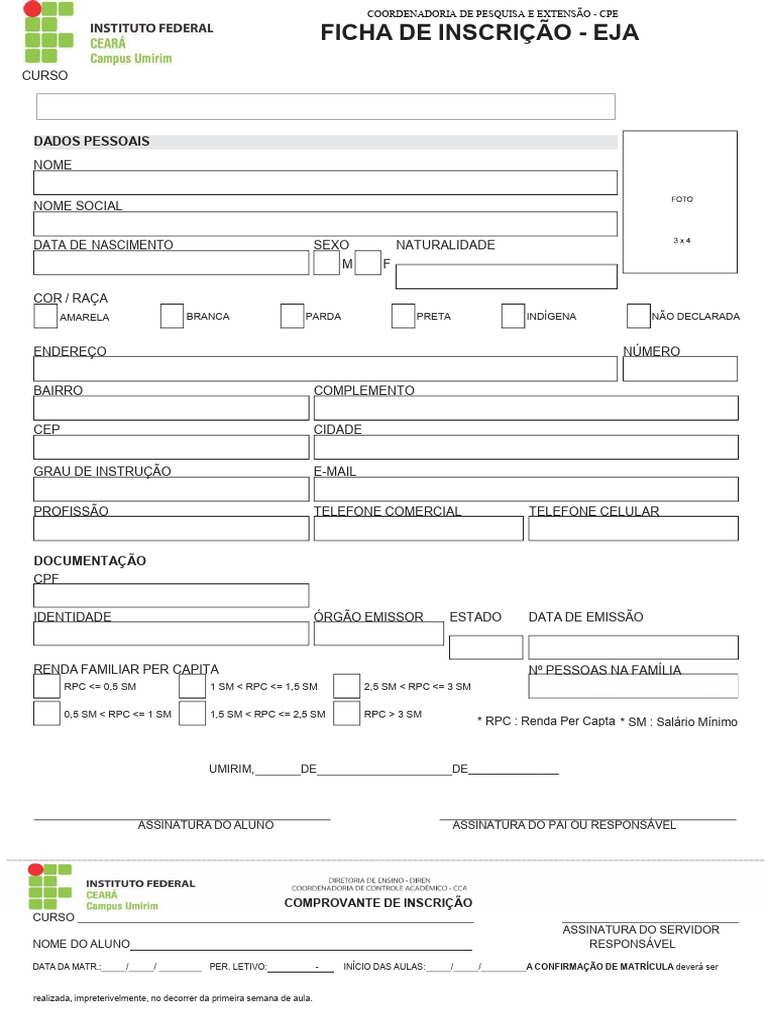 Ficha de Inscrição - EJA | PDF | Brasil