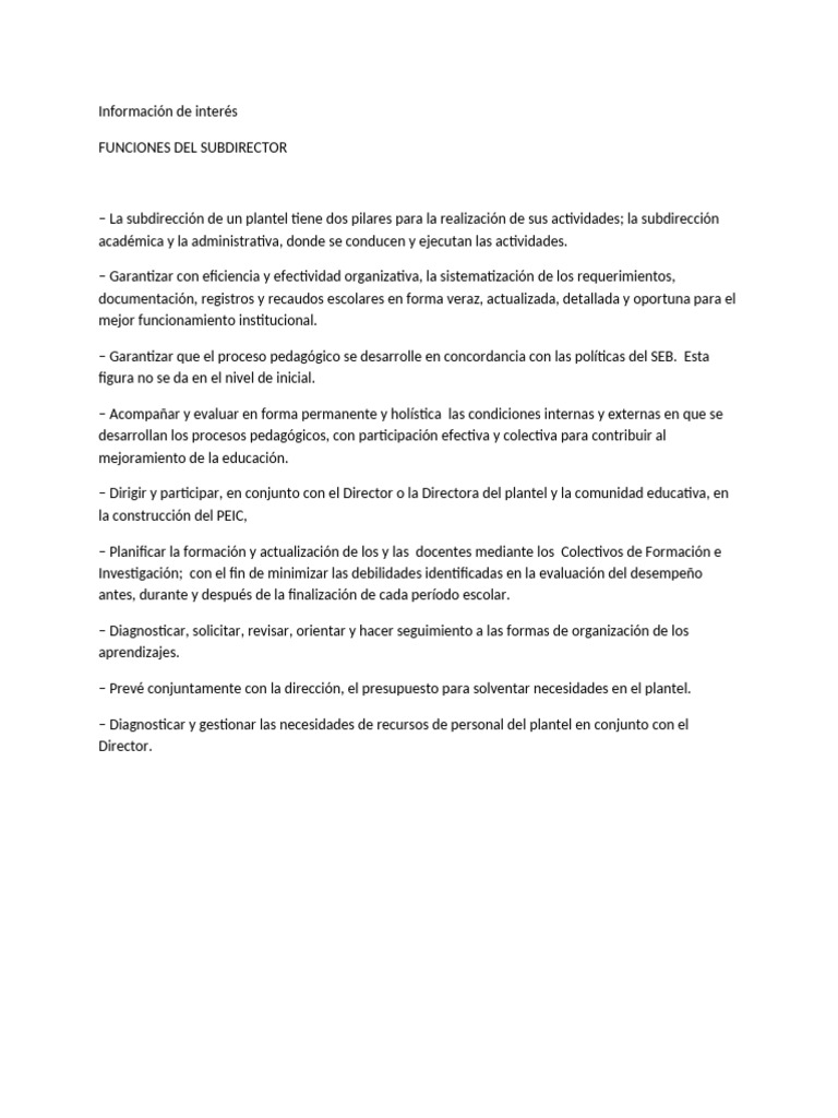 Funciones Clave del Subdirector Escolar | PDF