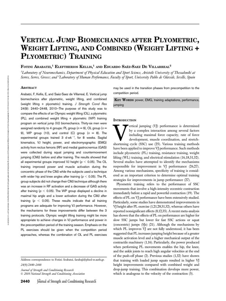 Vertical Jump Biomechanics After Plyometric,.24 | PDF | Strength ...
