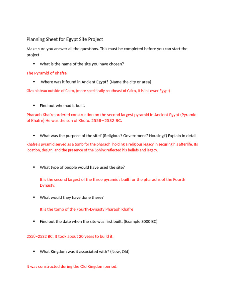 Egypt Pyramid of Khafre Project Plan | PDF