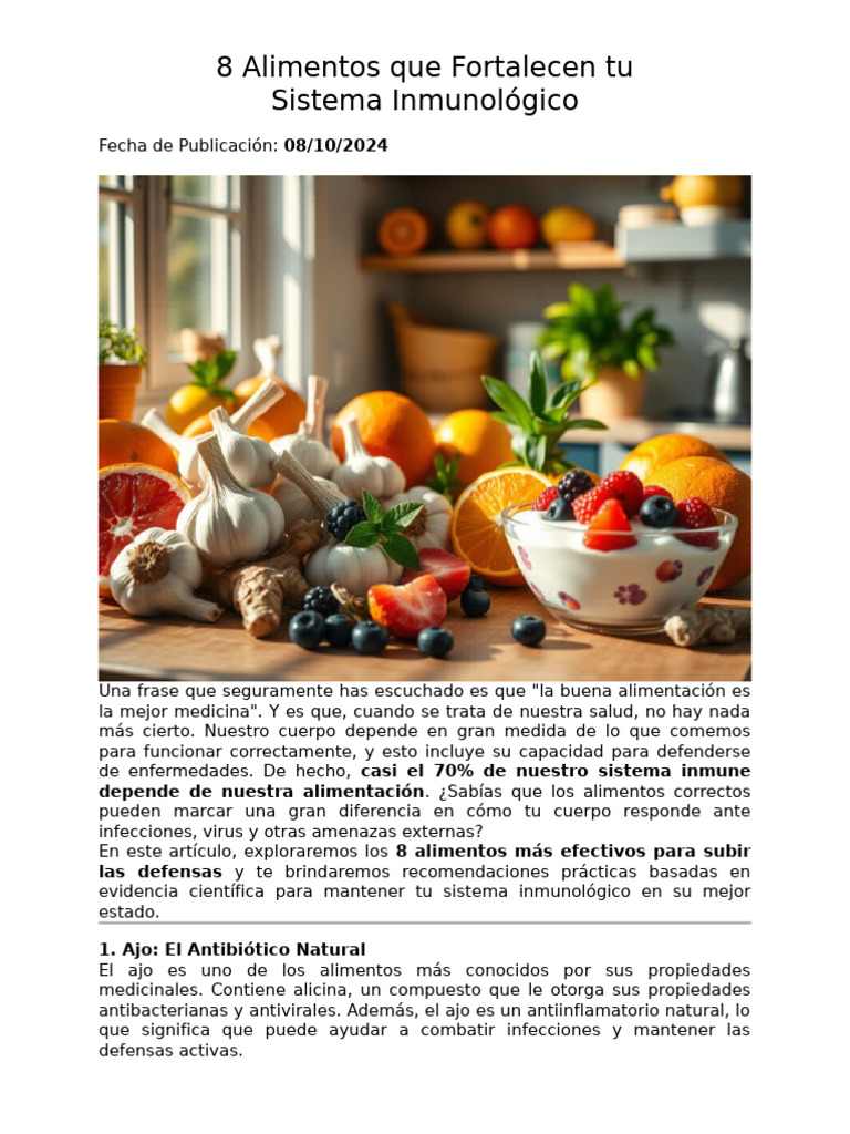 8 Alimentos para Fortalecer Defensas | PDF | Vitamina C | Sistema inmune