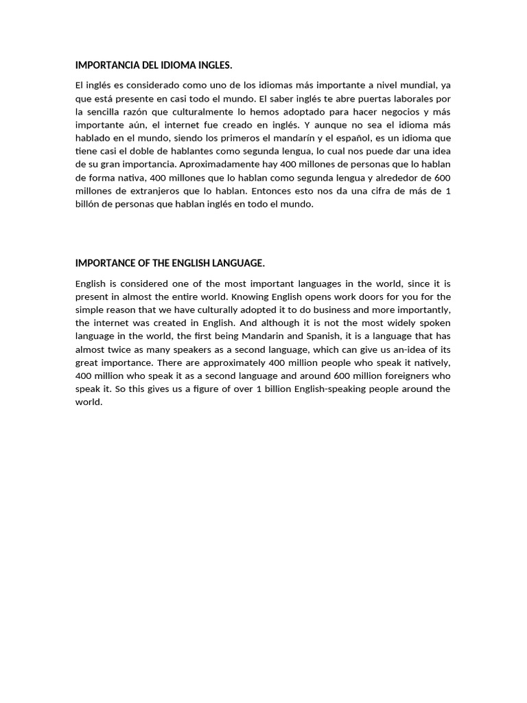 Importancia del idioma inglés global | PDF | Idioma en Inglés | Idiomas ...