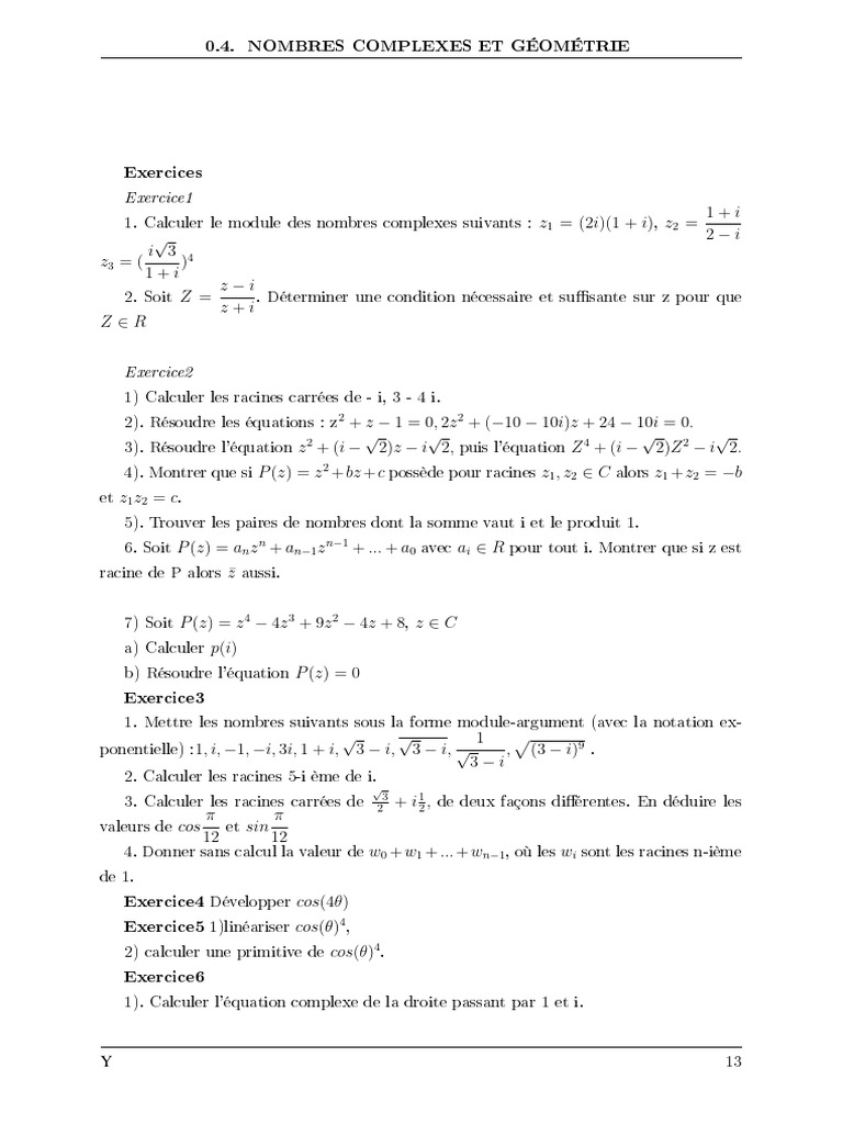 Nombres Complexes et Exercices de Géométrie | PDF | Nombre complexe ...