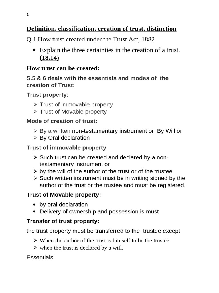 Trust Creation and Essentials Explained | PDF | Law Of Agency | Trustee