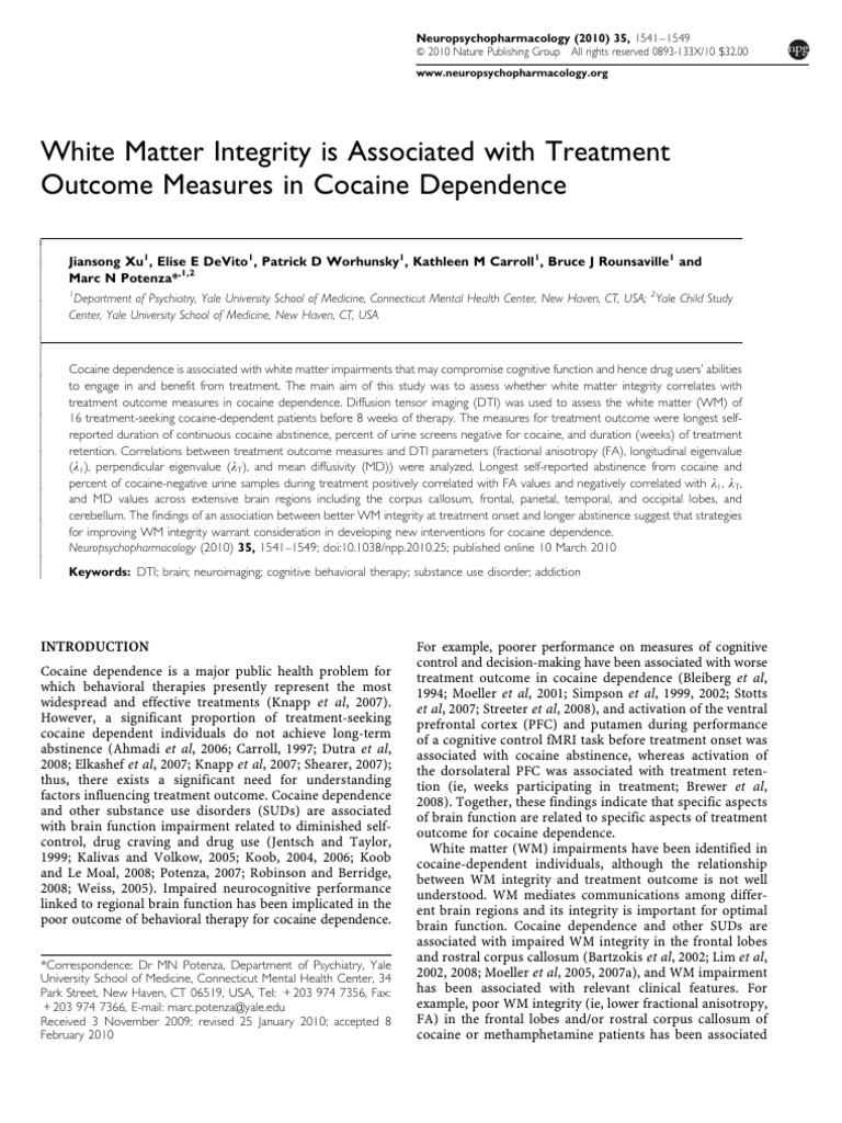 White Matter Integrity Is Associated With Treatment Outcome Measures in ...