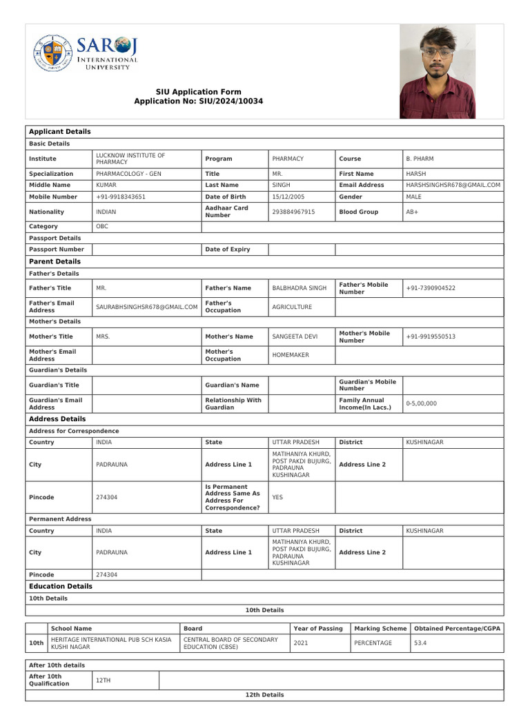 Application Form Details and Guidelines | PDF