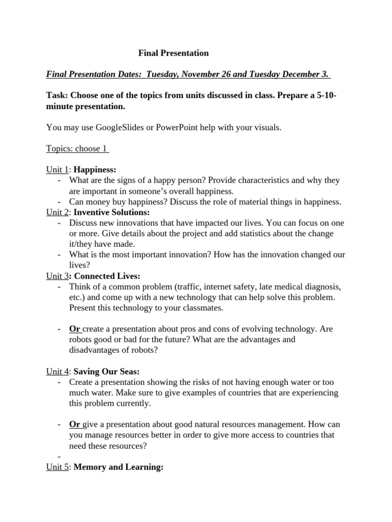 Final Presentation Guidelines and Topics | PDF | Natural Disasters