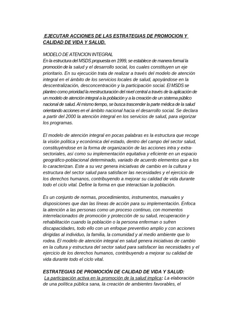 Estrategias de Promocion y Calidad de Vida y Salud | PDF | Comunidad ...
