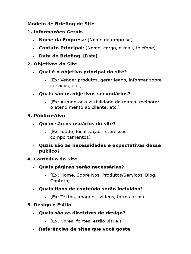 Modelo de Briefing para Criação de Site | PDF