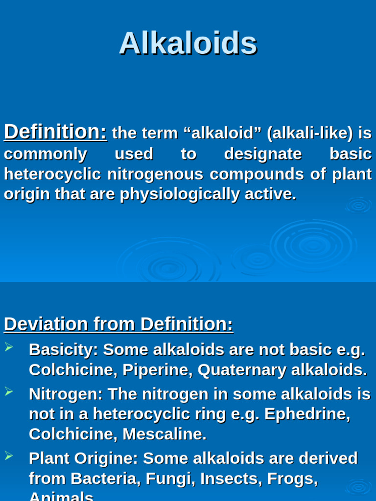 Understanding Alkaloids: Definitions & Types | PDF | Alkaloid | Solubility